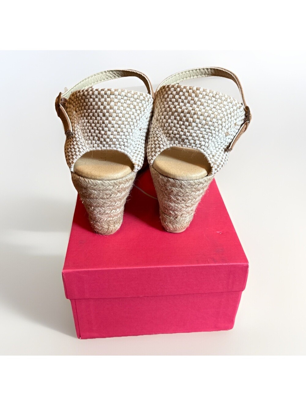 New La Vida Rosa Tan Beige Espadrille Wedge Heels Ankle Strap Sandals Shoes 9 - Picture 3 of 4